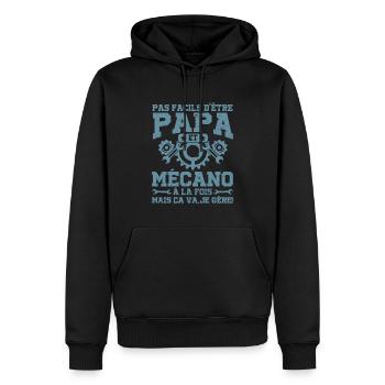 Papa Et Mécano À La Fois Mais Ça Va Je Gère - Sweat à capuche Premium bio Homme - noir - Devant - Nico (187cm)
