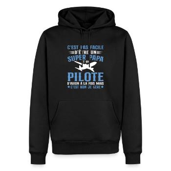 Je Suis Un Super Papa Et Pilote D'avion - Sweat à capuche Premium bio Homme - noir - Devant - Nico (187cm)