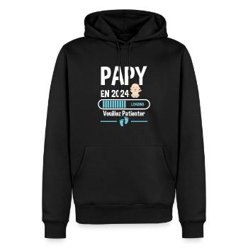 Futur Papy 2024 Grand-père Bébé Grossesse Cadeau - Sweat à capuche Premium bio Homme - noir - Devant - Nico (187cm)