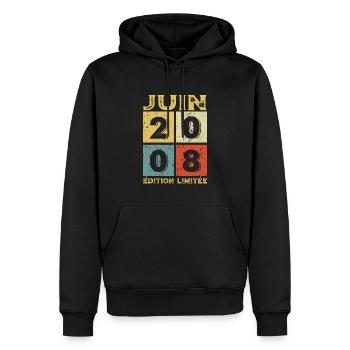 Cadeau D'anniversaire Juin 2008 Édition Limitée - Sweat à capuche Premium bio Homme - noir - Devant - Nico (187cm)