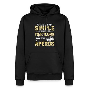 Un Mec Simple J'aime Les Tracteurs Et Les Apéros - Sweat à capuche Premium bio Homme - noir - Devant - Nico (187cm)
