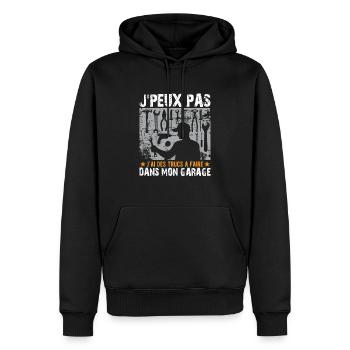 Je Peux Pas J'ai Des Trucs À Faire Dans Mon Garage - Sweat à capuche Premium bio Homme - noir - Devant - Nico (187cm)