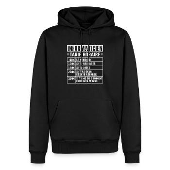 Tarif Horaire D'un Informaticien - Sweat à capuche Premium bio Homme - noir - Devant - Nico (187cm)