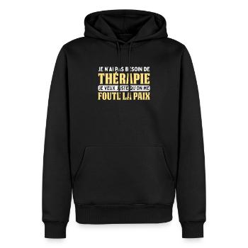Pas Besoin De Thérapie Juste Me Foute La Paix - Sweat à capuche Premium bio Homme - noir - Devant - Nico (187cm)
