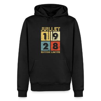 Juillet 1928 Original Idée Cadeau Anniversaire - Sweat à capuche Premium bio Homme - noir - Devant - Nico (187cm)