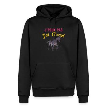 Cheval Équitation Poney Anniversaire Jument Cadeau - Sweat à capuche Premium bio Homme - noir - Devant - Nico (187cm)
