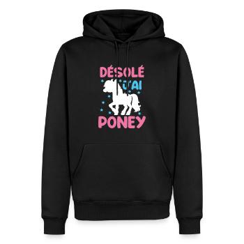 Cheval Poney Équitation Anniversaire Licorne Pony - Sweat à capuche Premium bio Homme - noir - Devant - Nico (187cm)