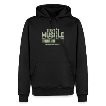 Bientôt Musclé Veuillez Patienter - Sweat à capuche Premium bio Homme - noir - Devant - Nico (187cm)