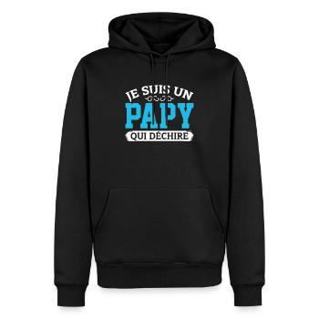 Papy Qui Déchire Fête Des Pères Anniversaire Noël - Sweat à capuche Premium bio Homme - noir - Devant - Nico (187cm)