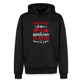 Papa Et Super Papy Fête Des Pères Cadeau De Noël - Sweat à capuche Premium bio Homme - noir - Devant - Nico (187cm)
