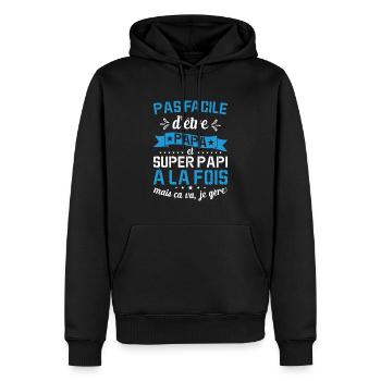 Papa Et Super Papy Fête Des Pères Cadeau De Noël - Sweat à capuche Premium bio Homme - noir - Devant - Nico (187cm)