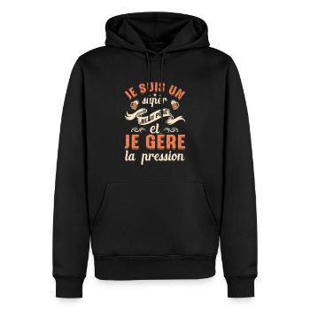 Super Beau-père Papa Idée Cadeau Fête Des Pères - Sweat à capuche Premium bio Homme - noir - Devant - Nico (187cm)