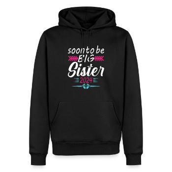 Bientôt Grande Sœur 2024 Cadeau Annonce Grossesse - Sweat à capuche Premium bio Homme - noir - Devant - Nico (187cm)