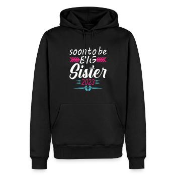 Bientôt Grande Sœur 2023 Cadeau Annonce Grossesse - Sweat à capuche Premium bio Homme - noir - Devant - Nico (187cm)