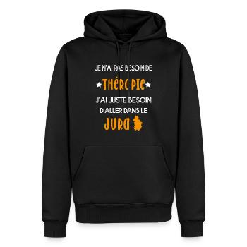 Pas de Thérapie souvenir du Jura - Sweat à capuche Premium bio Homme - noir - Devant - Nico (187cm)
