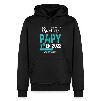 Bientôt Papy En 2023 Idée Cadeau Annonce Grossesse - Sweat à capuche Premium bio Homme - noir - Devant - Nico (187cm)