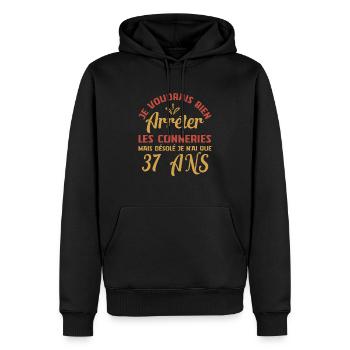 Je N'ai Que 37 Ans Anniversaire Cadeau Vintage Âge - Sweat à capuche Premium bio Homme - noir - Devant - Nico (187cm)