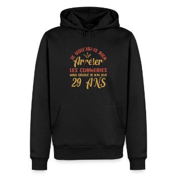 Je N'ai Que 29 Ans Anniversaire Cadeau Vintage Âge - Sweat à capuche Premium bio Homme - noir - Devant - Nico (187cm)