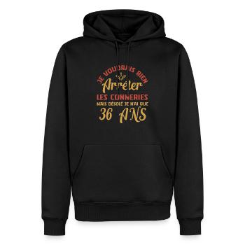 Je N'ai Que 36 Ans Anniversaire Cadeau Vintage Âge - Sweat à capuche Premium bio Homme - noir - Devant - Nico (187cm)
