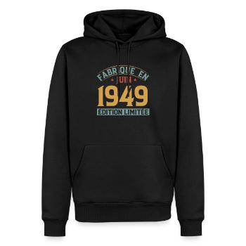 Fabriqué En Juin 1949 Anniversaire Cadeau Vintage - Sweat à capuche Premium bio Homme - noir - Devant - Nico (187cm)