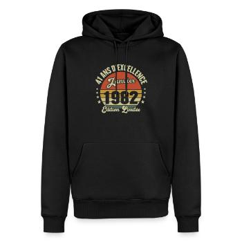 41 Ans Janvier 1982 Anniversaire Vintage Cadeau - Sweat à capuche Premium bio Homme - noir - Devant - Nico (187cm)