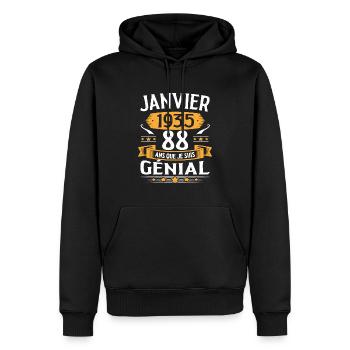 Janvier 1935 88 Ans Anniversaire Vintage Cadeau - Sweat à capuche Premium bio Homme - noir - Devant - Nico (187cm)