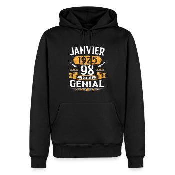 Janvier 1925 98 Ans Anniversaire Vintage Cadeau - Sweat à capuche Premium bio Homme - noir - Devant - Nico (187cm)