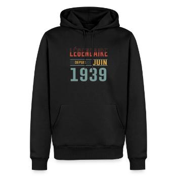 Légendaire Depuis Juin 1939 Anniversaire Cadeau - Sweat à capuche Premium bio Homme - noir - Devant - Nico (187cm)
