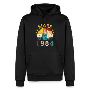 Mars 1984 Anniversaire Idée Cadeau Vintage 1984 - Sweat à capuche Premium bio Homme - noir - Devant - Nico (187cm)