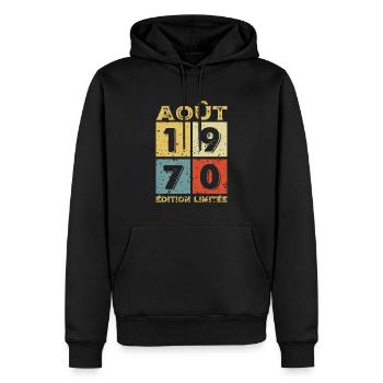 Août 1970 Original Idée Cadeau Anniversaire - Sweat à capuche Premium bio Homme - noir - Devant - Nico (187cm)