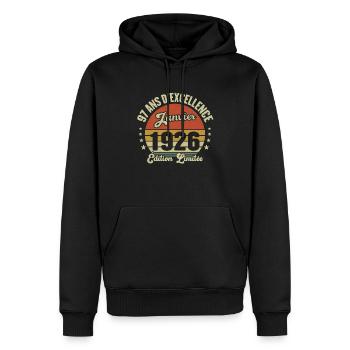 97 Ans Janvier 1926 Anniversaire Vintage Cadeau - Sweat à capuche Premium bio Homme - noir - Devant - Nico (187cm)
