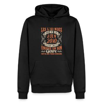 Juin 2010 Anniversaire Idée Cadeau Vintage Légende - Sweat à capuche Premium bio Homme - noir - Devant - Nico (187cm)