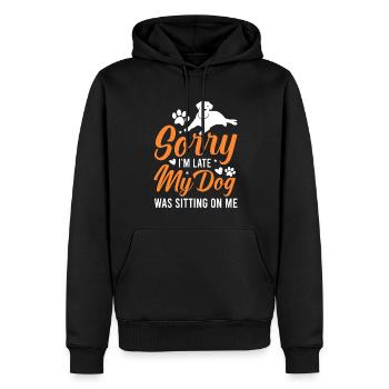 Je suis en retard Mon chien s’est assis sur moi Drôle de chien - Sweat à capuche Premium bio Homme - noir - Devant - Nico (187cm)