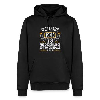 Octobre 1949 73 Ans Anniversaire Idée Cadeau Rétro - Sweat à capuche Premium bio Homme - noir - Devant - Nico (187cm)