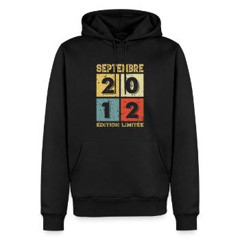 Septembre 2012 Original Idée Cadeau Anniversaire - Sweat à capuche Premium bio Homme - noir - Devant - Nico (187cm)
