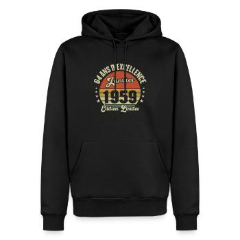 64 Ans Janvier 1959 Anniversaire Vintage Cadeau - Sweat à capuche Premium bio Homme - noir - Devant - Nico (187cm)