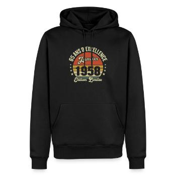 65 Ans Janvier 1958 Anniversaire Vintage Cadeau - Sweat à capuche Premium bio Homme - noir - Devant - Nico (187cm)
