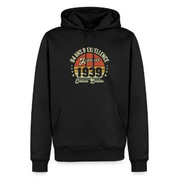 84 Ans Janvier 1939 Anniversaire Vintage Cadeau - Sweat à capuche Premium bio Homme - noir - Devant - Nico (187cm)