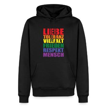 Liebe Toleranz Vielfalt Frieden Respekt Mensch - Männer Premium Bio Hoodie - Schwarz - Vorne - Nico (187cm)