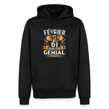 Février 1962 61 Ans Anniversaire Vintage Cadeau - Sweat à capuche Premium bio Homme - noir - Devant - Nico (187cm)