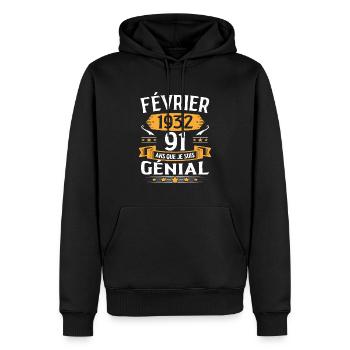 Février 1932 91 Ans Anniversaire Vintage Cadeau - Sweat à capuche Premium bio Homme - noir - Devant - Nico (187cm)