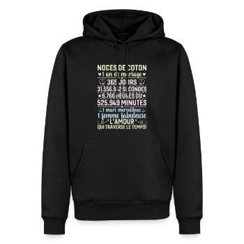 Noces De Coton 1 An De Mariage - Sweat à capuche Premium bio Homme - noir - Devant - Nico (187cm)