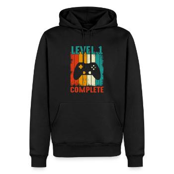 1. Hochzeitstag - Vintage Retro Level - Männer Premium Bio Hoodie - Schwarz - Vorne - Nico (187cm)