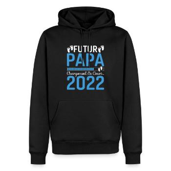 Futur Papa 2022 Naissance Cadeau Grossesse Père - Sweat à capuche Premium bio Homme - noir - Devant - Nico (187cm)
