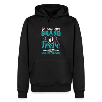 Je Vais Être Grand Frère 2024 - Sweat à capuche Premium bio Homme - noir - Devant - Nico (187cm)