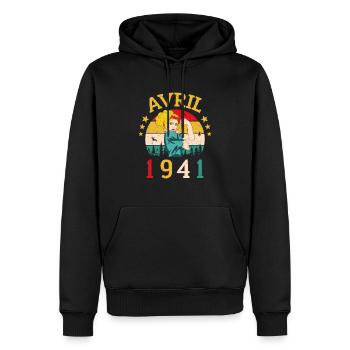 Vintage Flourish Cadeau Anniversaire Avril 1941 - Sweat à capuche Premium bio Homme - noir - Devant - Nico (187cm)