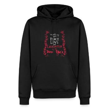 Alles Was Du Im Neuen Brauchst Friede Liebe Lachen - Männer Premium Bio Hoodie - Schwarz - Vorne - Nico (187cm)
