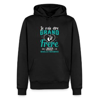Je Vais Être Grand Frère 2022 - Sweat à capuche Premium bio Homme - noir - Devant - Nico (187cm)