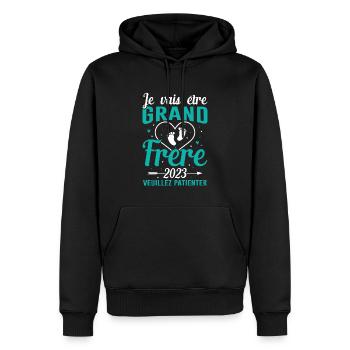 Je Vais Être Grand Frère 2023 - Sweat à capuche Premium bio Homme - noir - Devant - Nico (187cm)