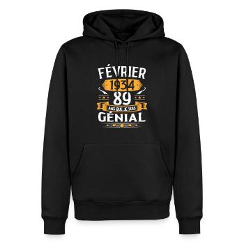 Février 1934 89 Ans Anniversaire Vintage Cadeau - Sweat à capuche Premium bio Homme - noir - Devant - Nico (187cm)